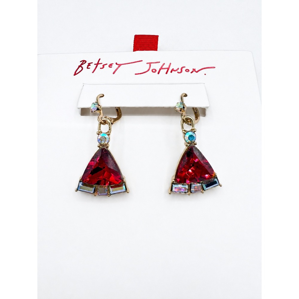 Betsey Johnson Red Crystal Santa Hat Dangle Earrings Holiday Christmas NWOB